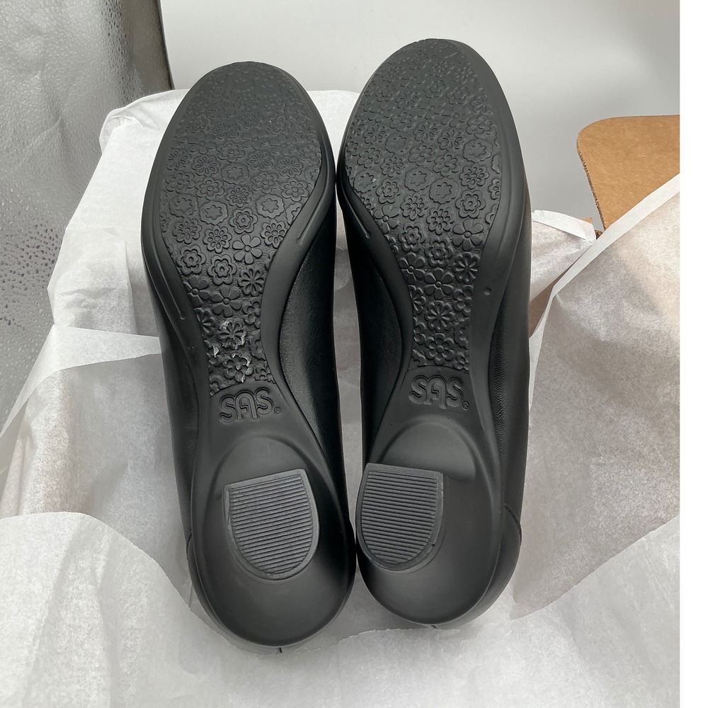 SAS Womens Black Leather Comfort Pumps Low Block Heel Made in USA Round Toe 7N - Picture 8 of 10